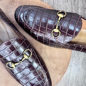 *NWOB Designer Inspired Croc print Horse Bit Loafers in Brown Size 43/9.5